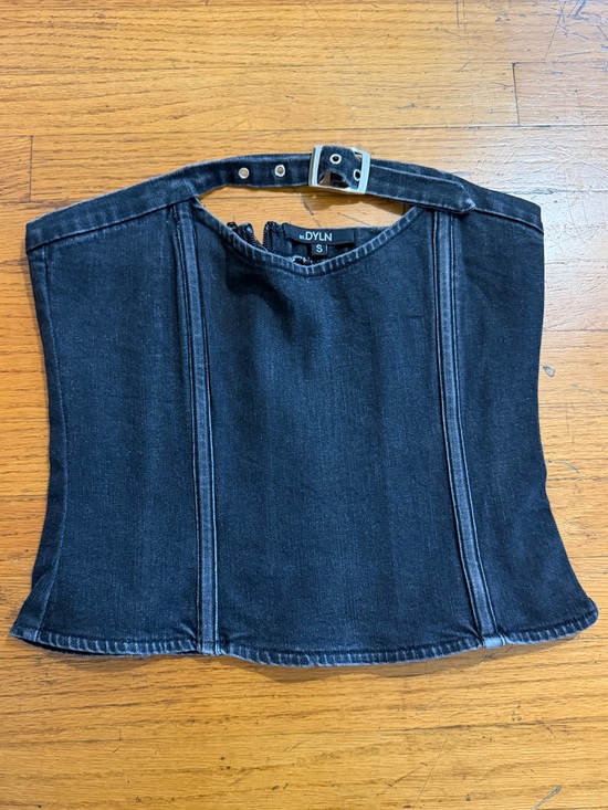 BY.DYLN Tops - BY.DYLN Washed Black Denim Strapless Corset Top